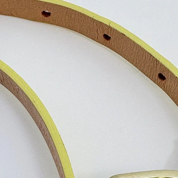 J. Crew Thin Yellow Shiny Patent Leather-Like Belt, Brass Buckle, Size Small - Picture 5 of 8